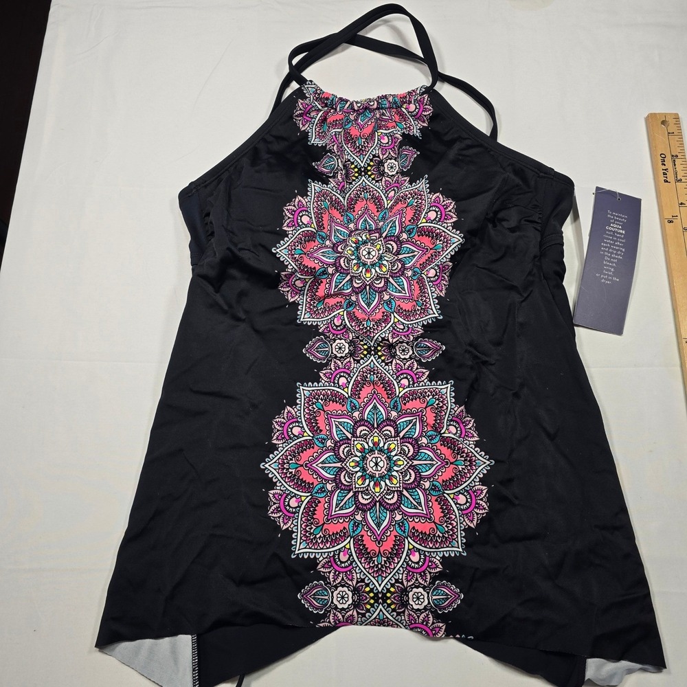 Aqua Couture Womens Small boho Mandala Tankini Top High Neck Handkerchief NEW
